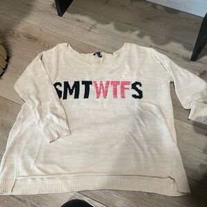 American Eagle Outfitters Cream Sweater with Graphic Letters